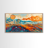 Surreal Abstract Art, phoenix metal art, geometric wall art, moody art, panoramic art, extra wide art, Framed Canvas Print