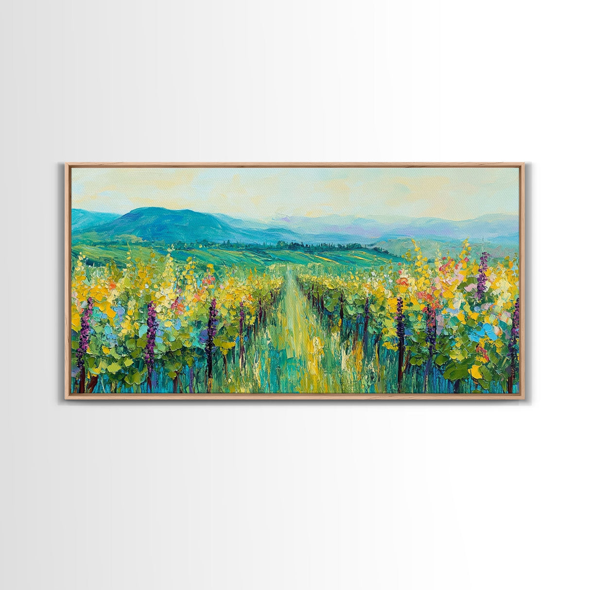 Vineyard Landscape, impressionist painting, framed canvas print, green wall art, farmhouse art, rustic decor, above bed wall art
