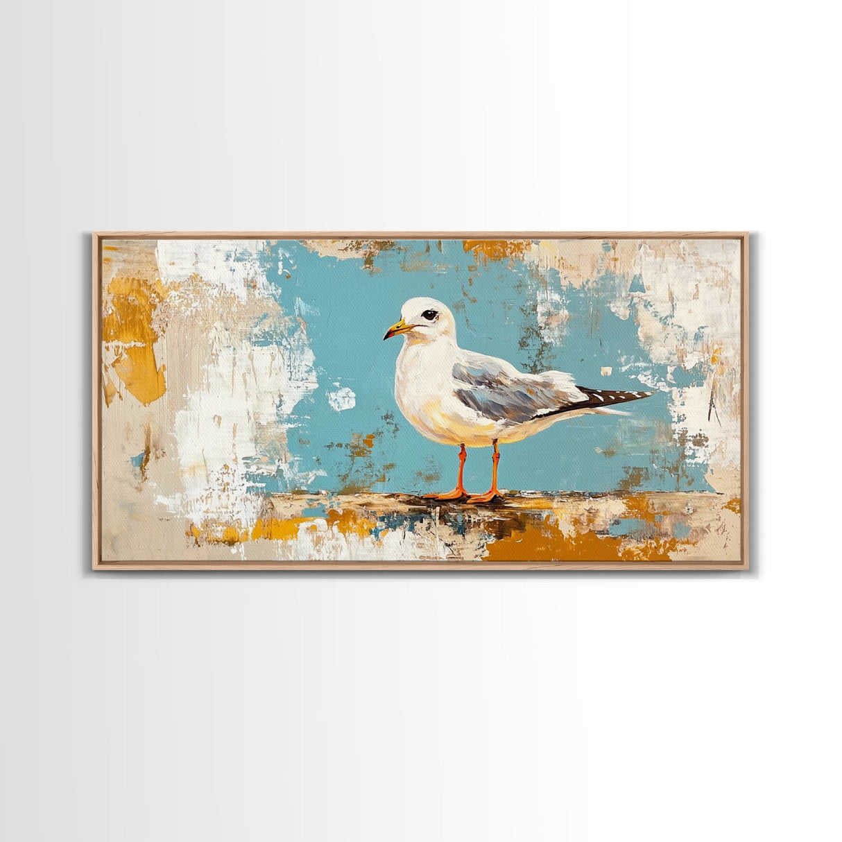 Seagull Painting, Coastal Landscape Art, Nautical Wall Art, Rustic Decor, Framed Canvas Print, Beach House Art, Bird Art