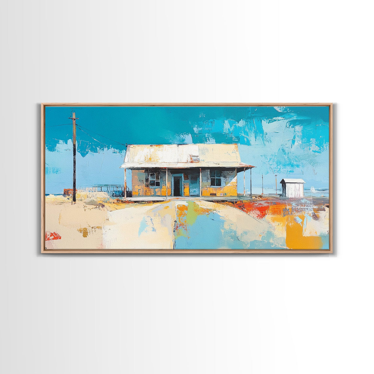 Desert House Art, southwest wall art, rustic decor, boho art, farmhouse art, coastal painting, framed canvas print
