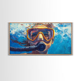 Scuba Diving Art, Coastal Decor, Ocean Wall Art, Framed Canvas Print, Nautical Painting, Beach Decor, Teal Wall Art
