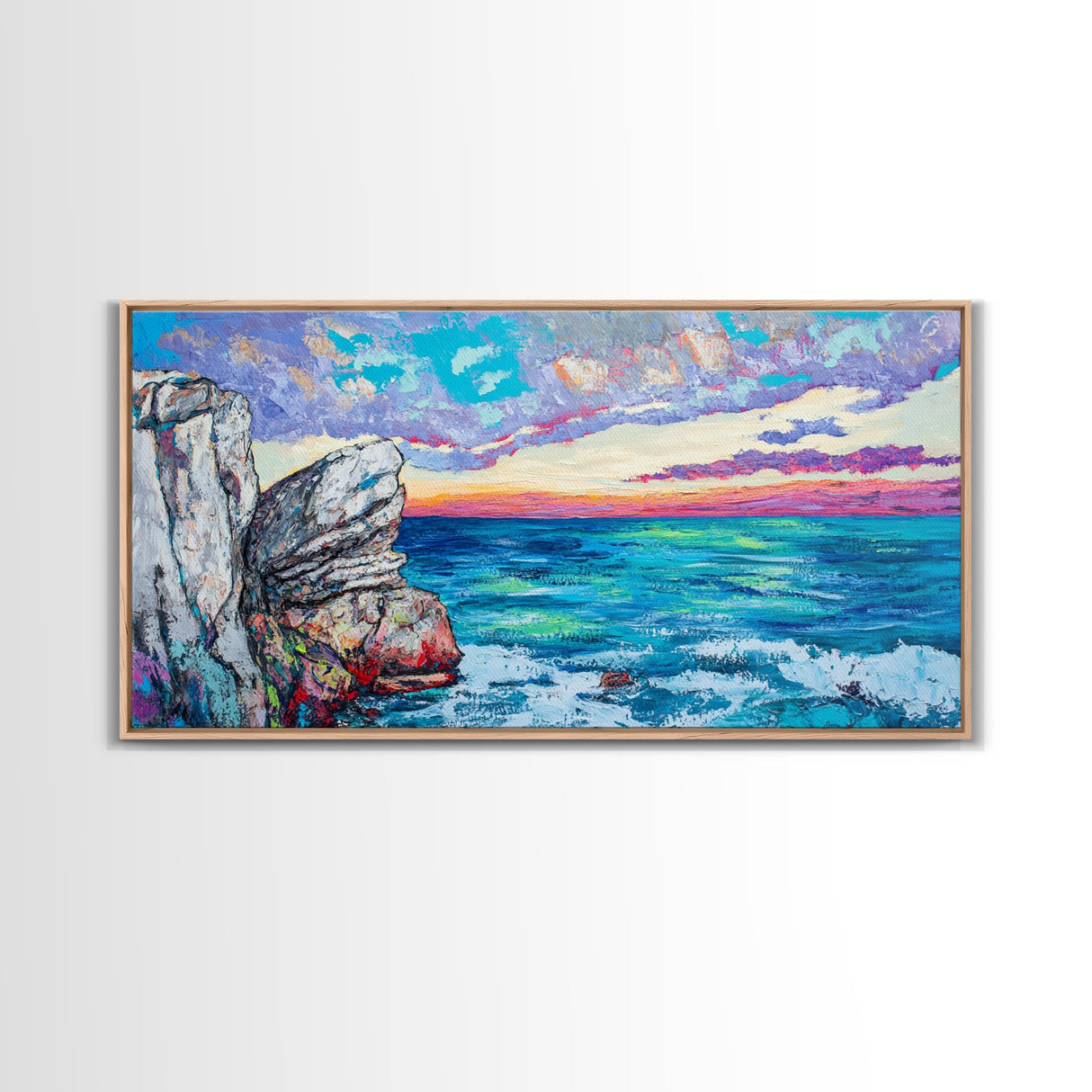 Seascape Painting, Coastal Landscape Art, Ocean Art, Framed Canvas Print, Nautical Wall Art, Living Room Art, Extra Wide Art