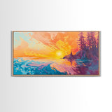 Fiery Sunset, Moody Art, Lake Tahoe Art, Colorful Landscape, Southwest Wall Art, Panoramic Painting, Framed Canvas Print, Nature Art