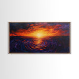 Vivid Sunset, Water Reflection, Zen Wall Art, Coastal Painting, Nautical Decor, Moody Art, Framed Canvas Print, Seascape Painting