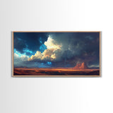 Southwest storm, desert lightning, panoramic art, framed canvas print, mountain painting, extra wide art, dramatic wall art