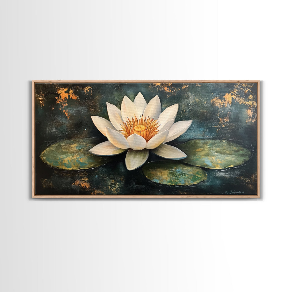 White Lotus, Framed Canvas Print, botanical prints, zen wall art, meditative decor, extra wide painting, spiritual art
