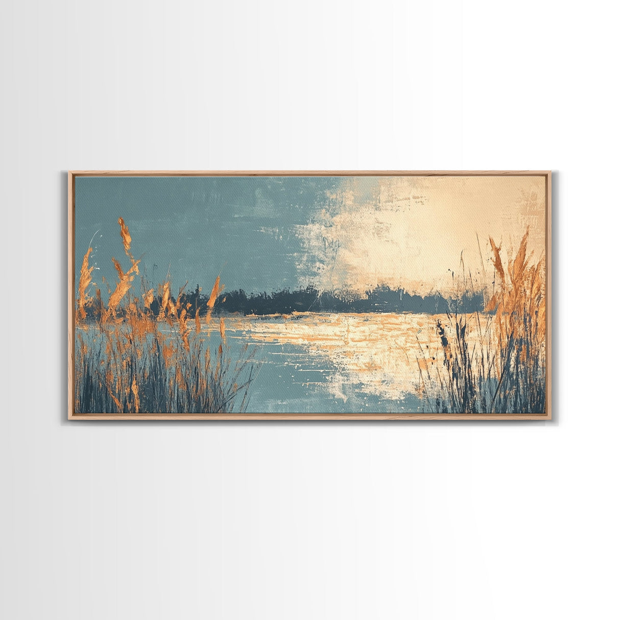 Marsh Landscape, Canvas Print, wabi sabi art, extra wide painting, panoramic wall art, minimalist landscape, soft neutral tones
