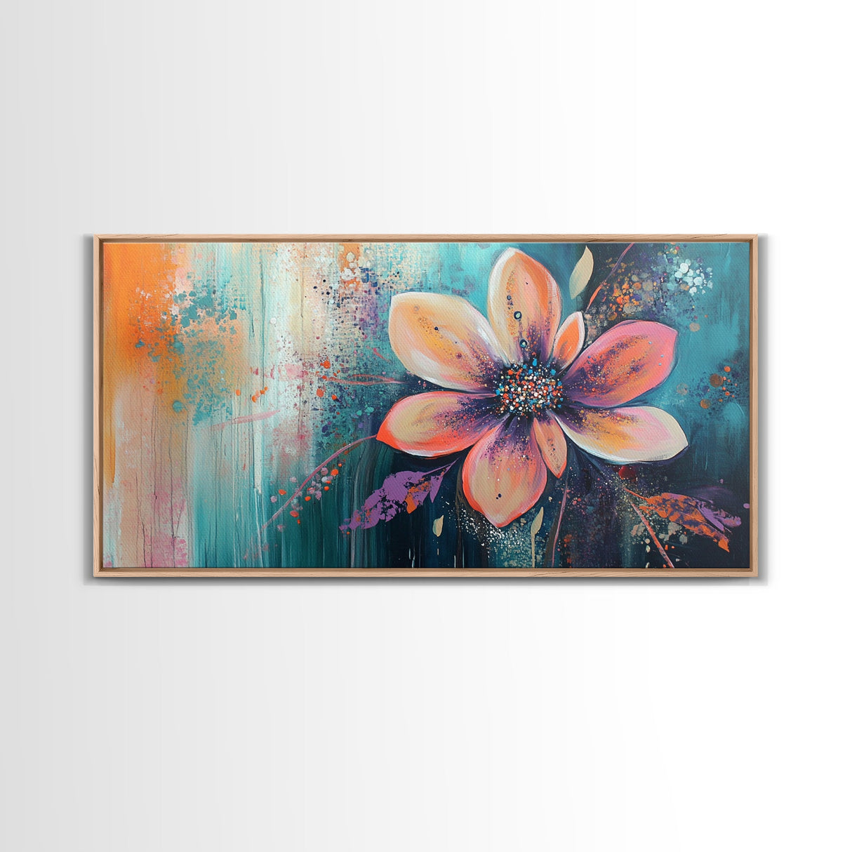 Bright floral, pink orange, Canvas Print, poppy wall art, pink orange wall art, whimsical art, flower painting, above sofa art