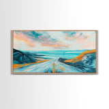 Open Road, Ocean View Highway, Coastal Landscape, Nautical Painting, Lake Tahoe Art, Panoramic Art, Canvas Print, Horizontal Art