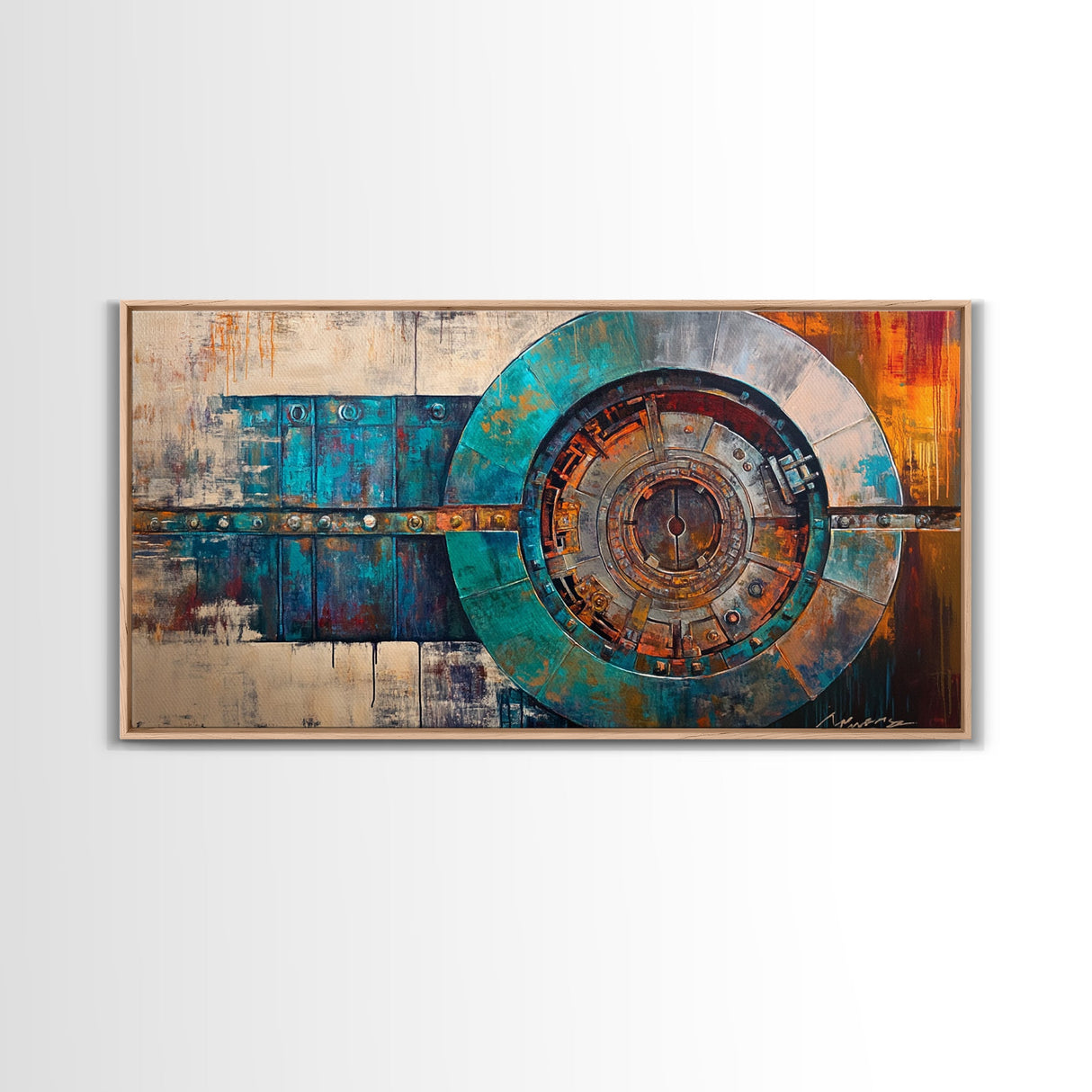 Industrial Vault, Steampunk Wall Art, Mechanical Wall Art, Extra Wide Art, Horizontal Wall Art, Framed Canvas Print, Living Room Art, Moody Art