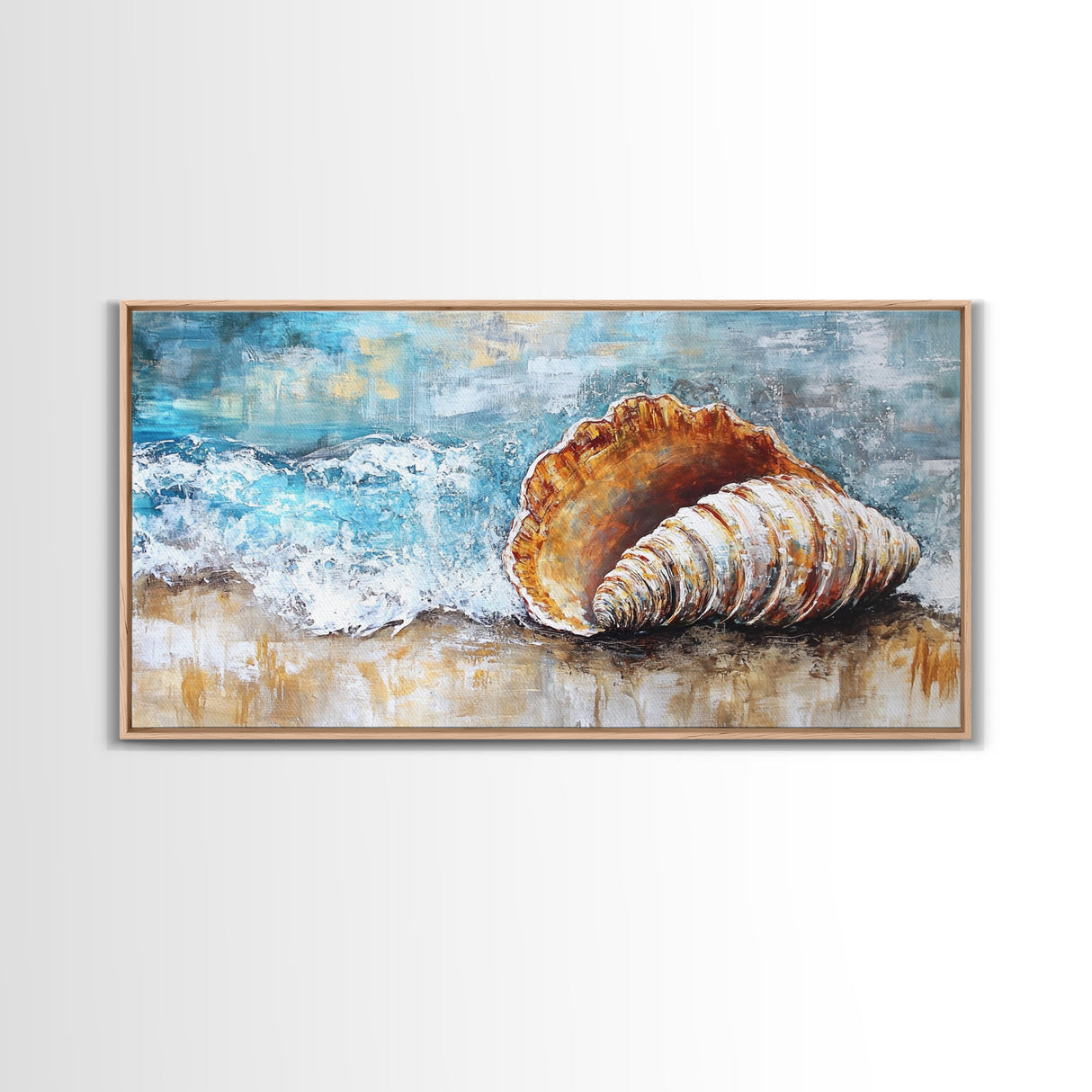 Seashell Art, Coastal Landscape, Nautical Wall Art, Rustic Wall Art, Extra Wide Art, Horizontal Wall Art, Framed Canvas Print, Beach House Decor
