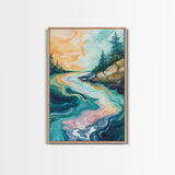 Swirling River Art, Abstract Nature Scene, Dreamy Landscape, Flowing Water, Boho Wall Art, Colorful Decor, Canvas Print