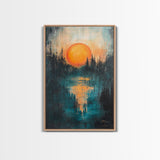 Sunset Over Water, Forest at Dusk Painting, Moody Landscape, Warm Glow Art, Nature Wall Art, Rustic Decor, Canvas Print