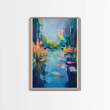 Water Lily Painting, Impressionist Landscape, Tranquil Pond Art, Botanical Prints, Nature Wall Art, Canvas Print