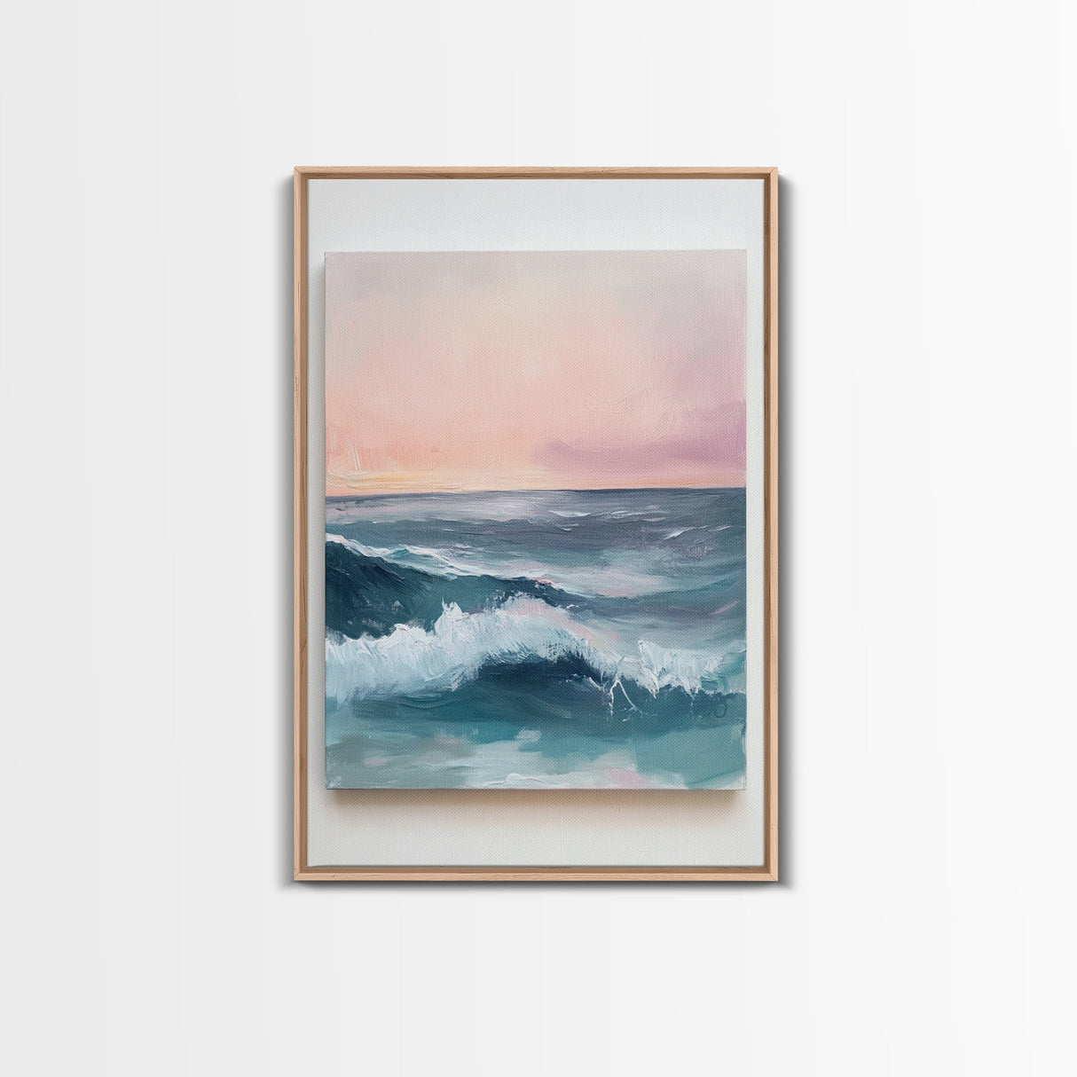Ocean Sunset Waves, coastal decor, nautical painting, pink orange wall art, coastal landscape art, Canvas Print