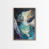 Hidden Sea Cave, nautical wall art, coastal decor, rustic wall art, moody art, Canvas Print, extra wide panoramic art
