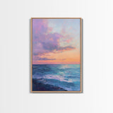 Ocean Sunset View, coastal landscape art, pink orange wall art, seascape painting, framed canvas print, bedroom art, nautical decor