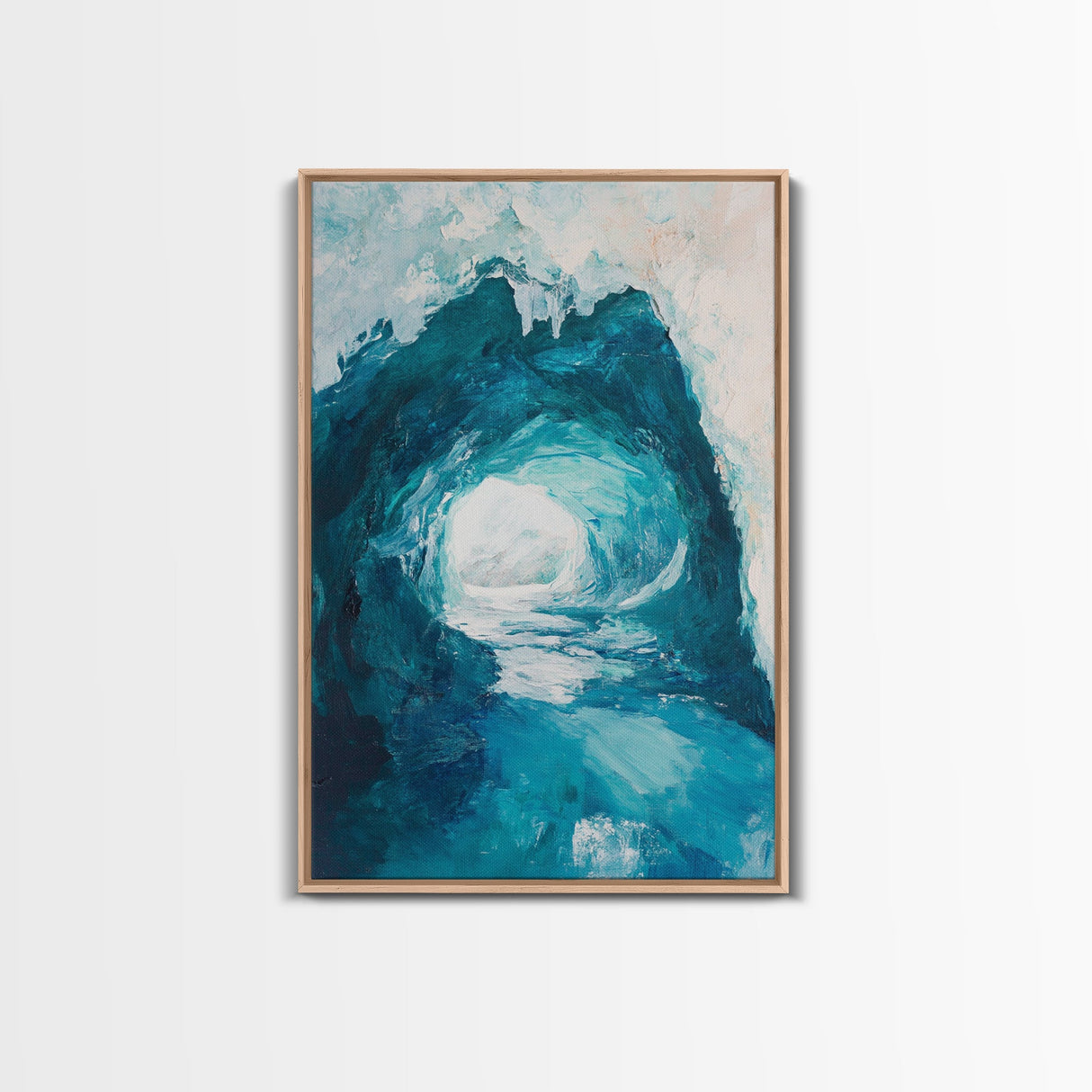 Ice Cave Entrance, blue and green wall art, moody art, geometric wall art, canvas print, extra wide art, wabi sabi art, winter decor