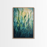 Underwater Kelp Forest, Coastal Landscape Art, Teal Wall Art, Nautical Decor, Nature Inspired Art, Wabi Sabi Art, Canvas Print