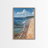 Sandy Beach Shoreline, Coastal Landscape Art, Nautical Decor, Ocean Painting, Seascape Wall Art, Beach House Art, Canvas Print