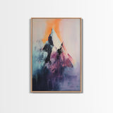 mountain painting, moody art, blue and green wall art, modern landscape painting, art nouveau print, Framed Canvas Print, minimalist art