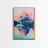 landscape painting, pink orange wall art, sunrise painting, modern art, extra wide art, panoramic art, Framed Canvas Print, moody art