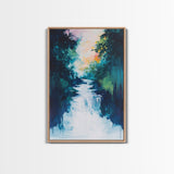 Waterfall Painting, Moody Art, Coastal Landscape Art, Framed Canvas Print, Above Sofa Art, Living Room Art, Vertical Wall Art