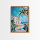 Palm Tree Art, Tropical House Painting, Coastal Landscape Art, Framed Canvas Print, Nautical Painting, Coastal Decor, Boho Art