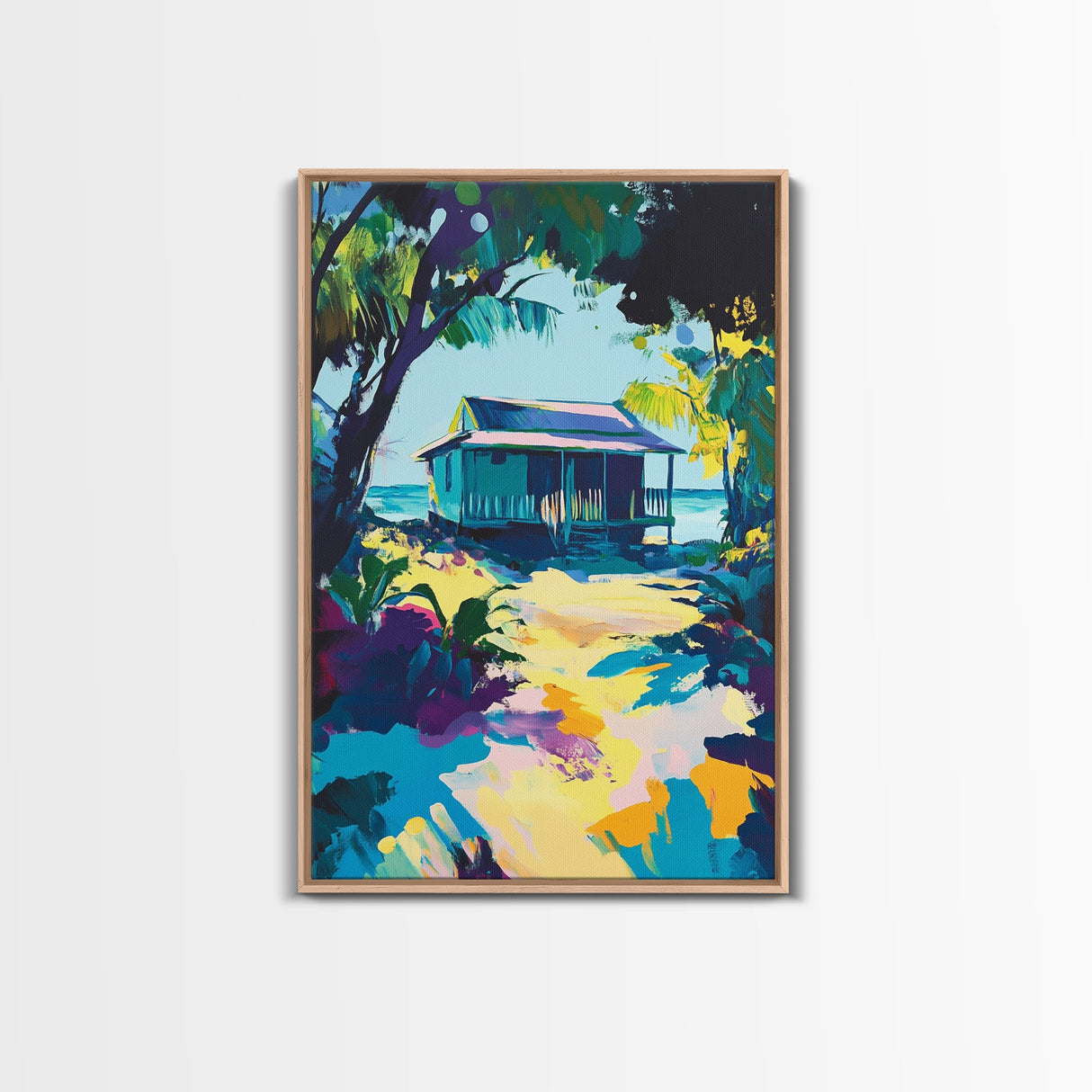 Tropical House, Hawaii Art, Coastal Cowgirl Wall Art, Palm Tree Painting, Coastal Landscape Art, Canvas Print, Living Room Art