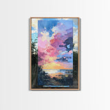Sunset Beach, seascape painting, coastal wall art, nautical decor, panoramic painting, above bed wall art, framed canvas print