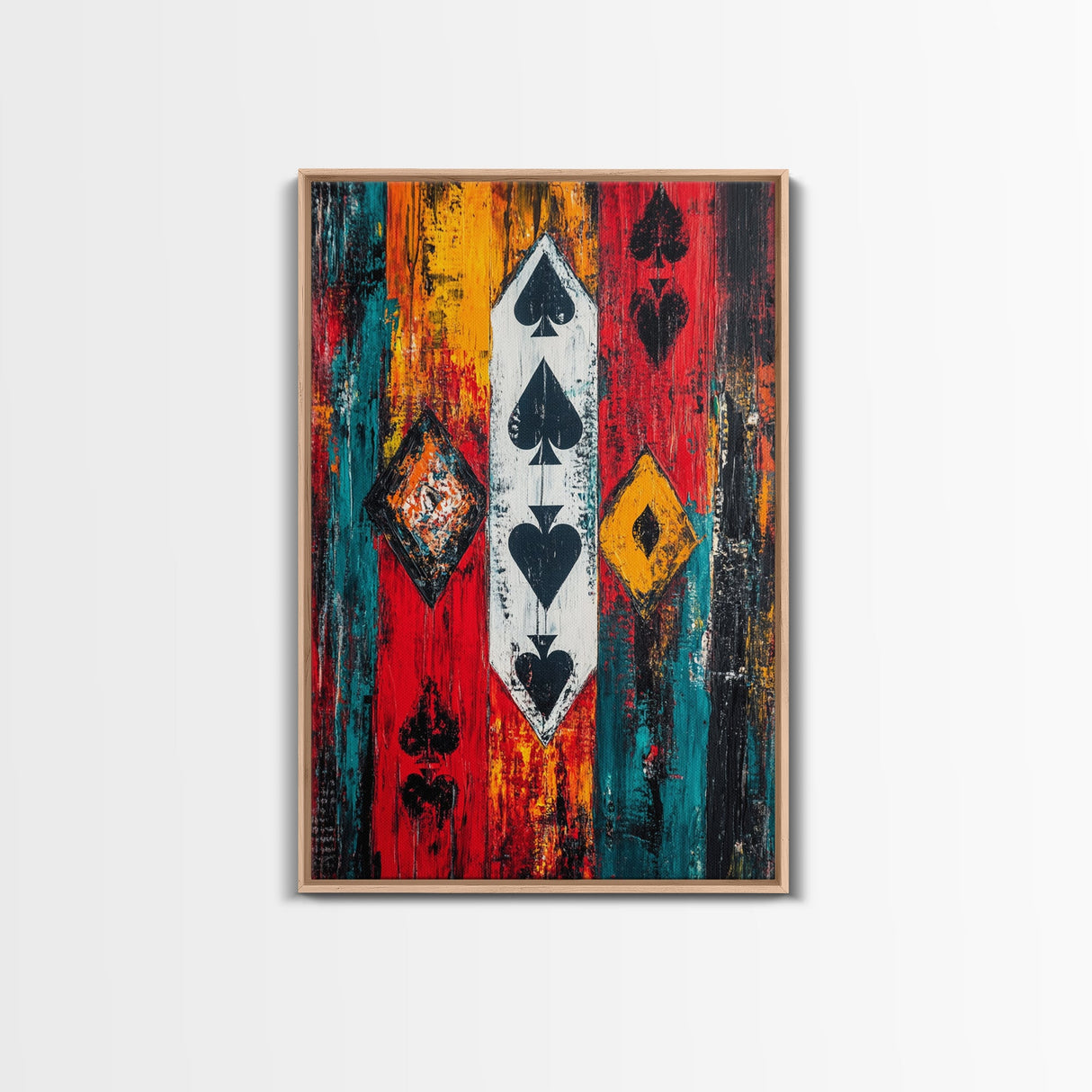 Playing Card Art, chicano art, bold abstract painting, moody art, graffiti wall art, framed canvas print, gift idea, rustic decor