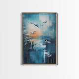 Seagull Art, coastal wall art, nautical painting, ocean birds, teal wall art, moody art, framed canvas print, gift idea, coastal decor