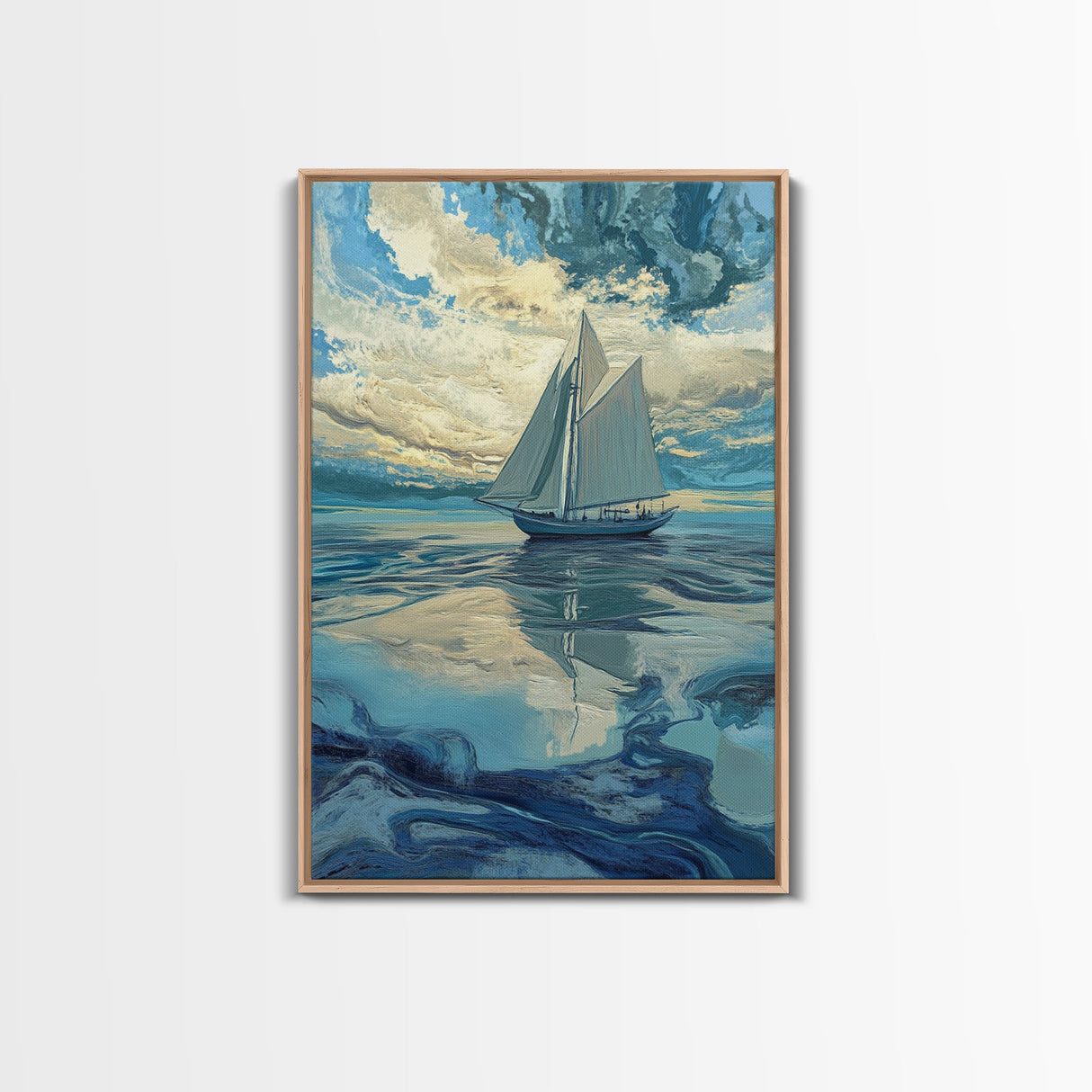 Sailboat Painting, nautical decor, coastal wall art, blue and green wall art, ocean painting, framed canvas print, living room art