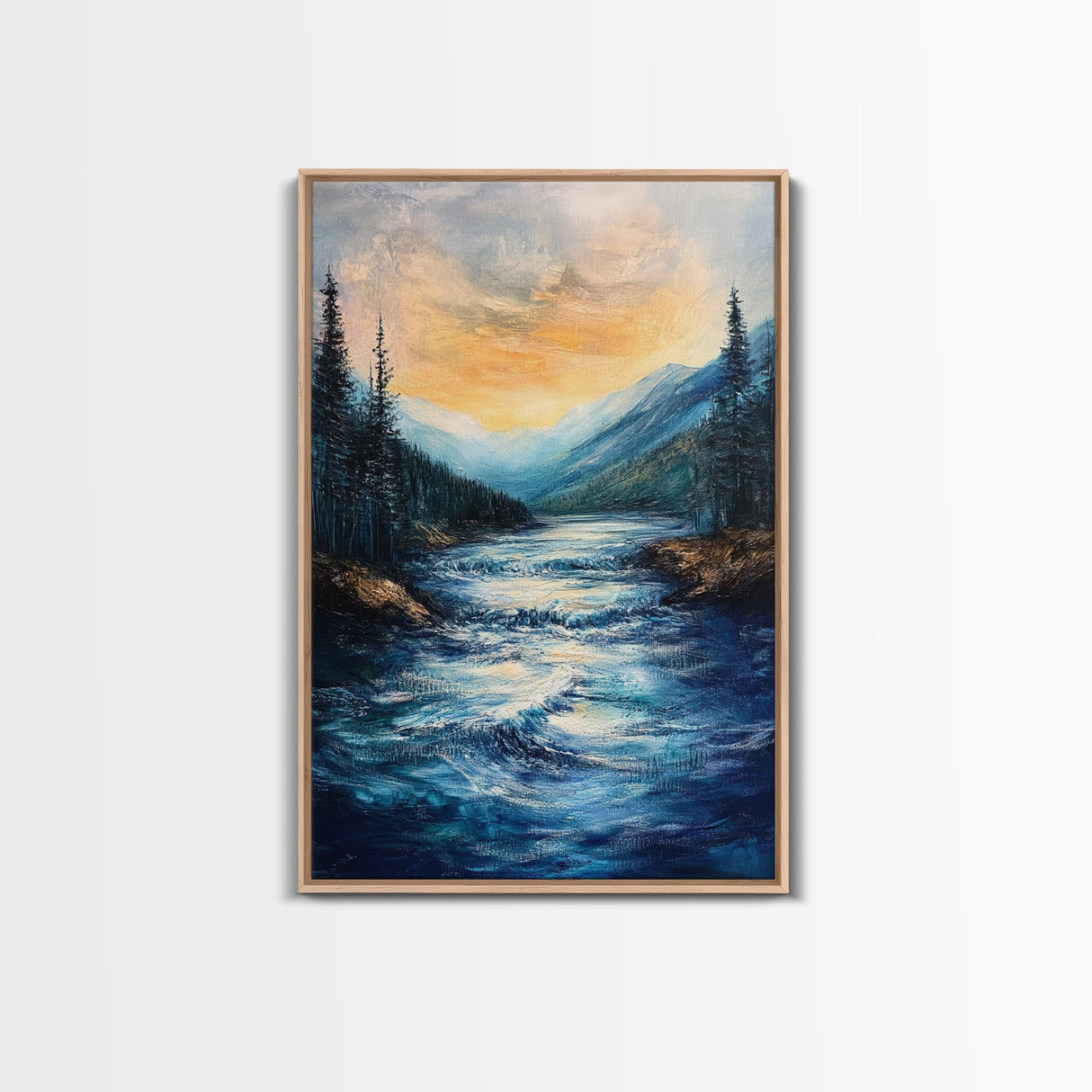 Mountain Stream, Nature Painting, Canvas Print, Forest Art, Rustic Wall Art, Coastal Decor, Bedroom Art, Cabin Decor, Gift Idea