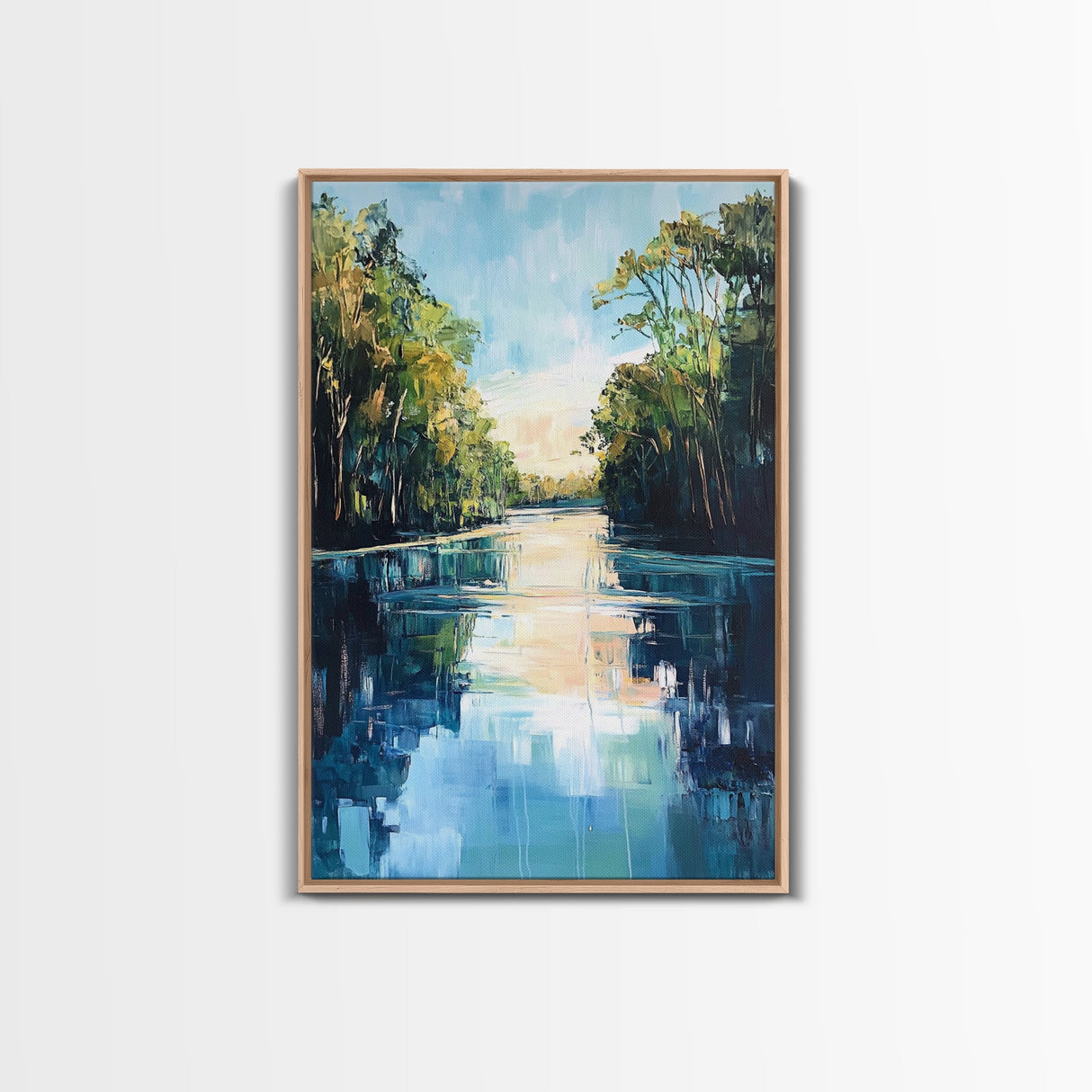 Tranquil River, Forest Reflection, Canvas Print, Landscape Painting, Rustic Art, Above Bed Wall Art, Nature Art, Gift Idea