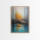 Forest at Dusk, Pine Tree Art, Landscape Painting, Moody Art, Rustic Decor, Nature Wall Art, Framed Canvas Print, Wabi Sabi Art