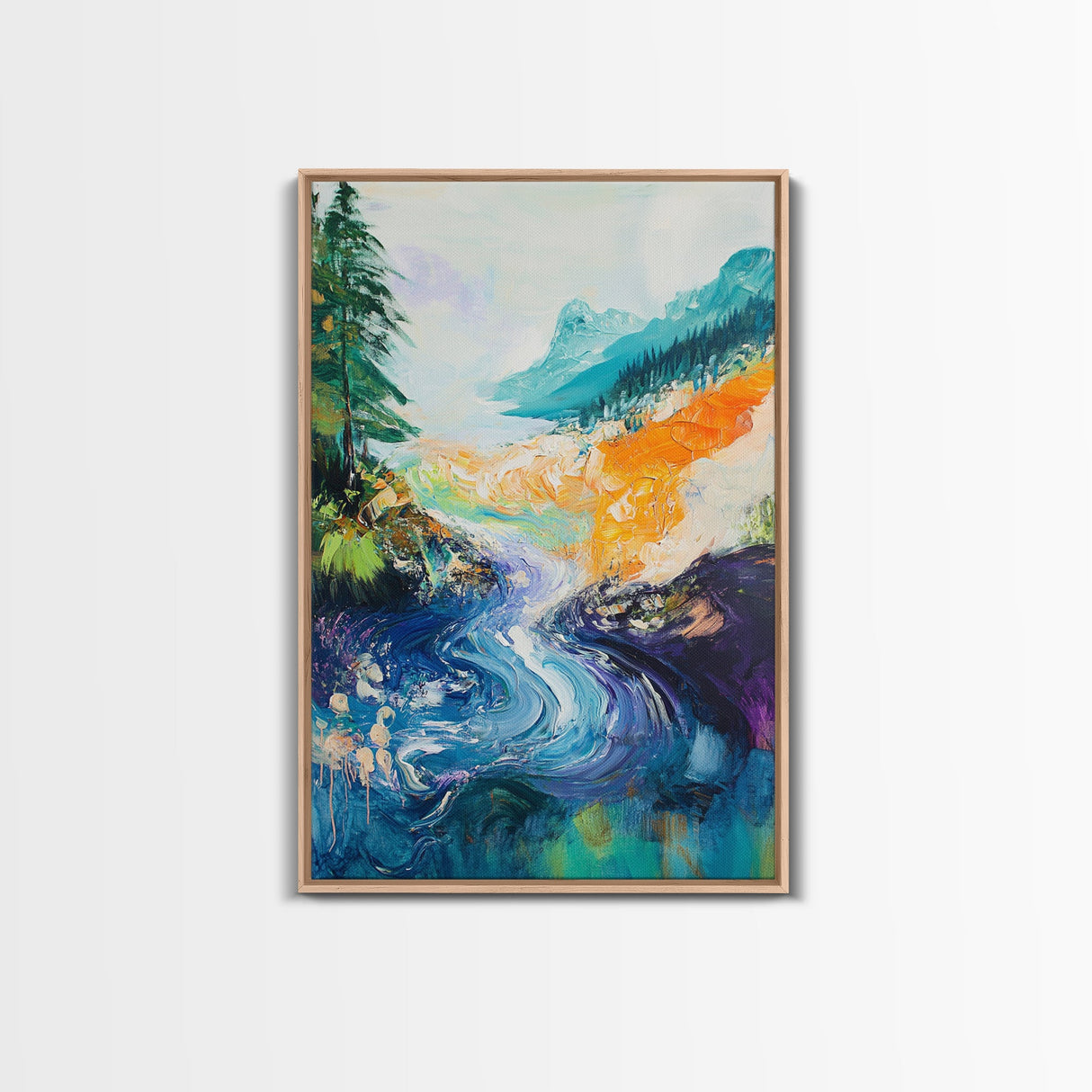Mountain River Art, Coastal Landscape Painting, Smoky Mountain Art, Nature Wall Art, Living Room Decor, Canvas Print, Gift Idea