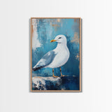 Seagull Portrait Framed Canvas Print Coastal Bird Painting, Nautical Wall Art, Beach House Decor, Ocean Wildlife Artwork, Summer Gift