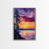 Serene Lakeside Sunset Canvas Print, Nature Wall Art, Water Reflection Painting, Tranquil Landscape Art, Peaceful Home Decor, Bedroom Art