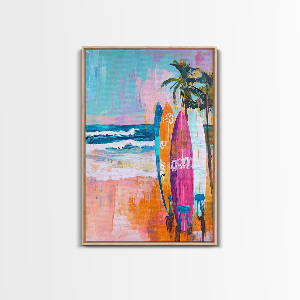 Surfboards Beach Canvas Print | Tropical Wall Art | Coastal Home Decor | Boho Surf Painting | Summer Vibes | Ocean Lovers Gift