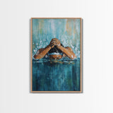 Swimmer Strength Canvas Print | Athlete Wall Art | Motivational Sports Painting | Modern Home Decor | Blue Water Abstract