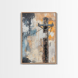 Rustic Telephone Pole Framed Canvas Print Industrial Wall Art, Urban Grunge Decor, Abstract Cityscape Painting, Modern Office Artwork