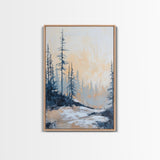 Misty Forest Framed Canvas Print Winter Landscape Wall Art, Nordic Minimalist Decor, Moody Nature Painting, Serene Living Room Artwork