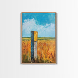 Rural Field Sign Canvas Print Country Landscape Art Farmhouse Wall Decor Rustic Nature Painting Warm Autumn Colors Cozy Home Aesthetic