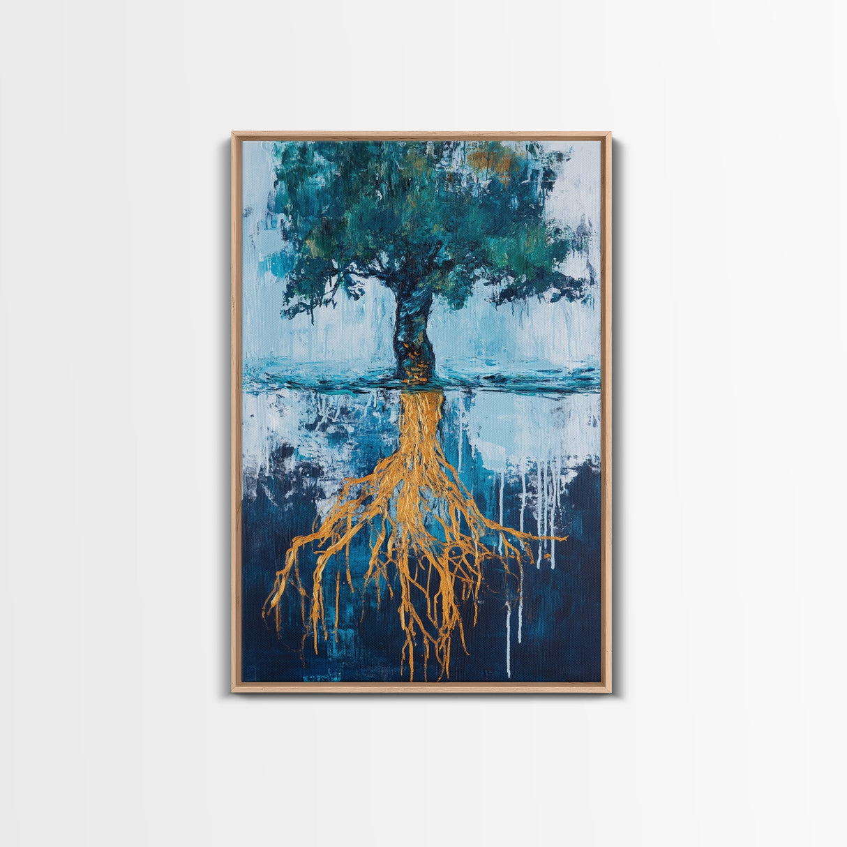 Tree With Golden Roots Canvas Print Surreal Nature Wall Art Abstract Landscape Painting Living Room Decor Earth Tones Artwork