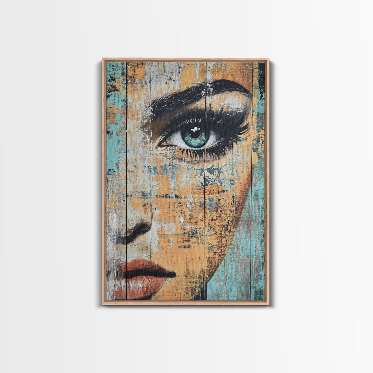 Blue Eye Portrait Canvas Print Realistic Face Painting Modern Wall Art Feminine Home Decor Urban Street Style Artwork Unique Gift
