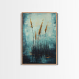 Golden Reeds Framed Canvas Print Minimalist Nature Art Tranquil Landscape Wall Decor Modern Aesthetic Living Room Home Gift