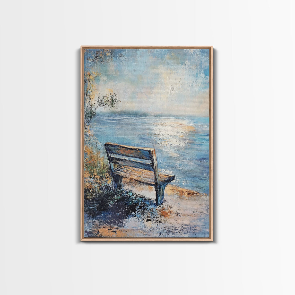 Serene Bench Canvas Print Lakeside Tranquility Peaceful Landscape Wall Art Cozy Home Decor Living Room Relaxation Gift
