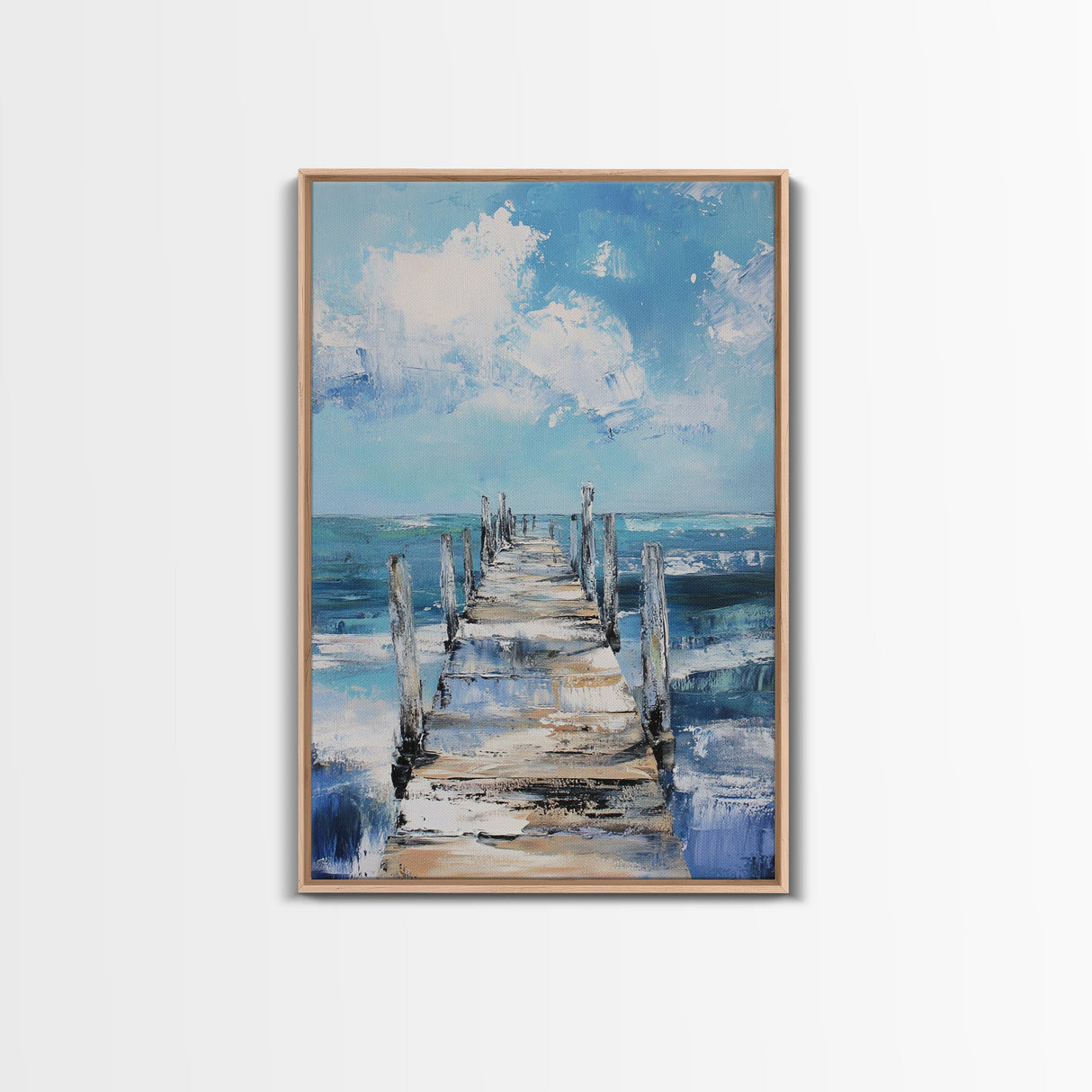 Wooden Pier Canvas Print Coastal Wall Art Beach House Decor Serene Ocean Painting Nautical Living Room Modern Home Gift