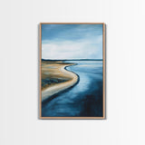 Serene Shoreline Framed Canvas Print Minimalist Coastal Landscape Wall Art, Beach Tranquility Painting, Nautical Home Decor
